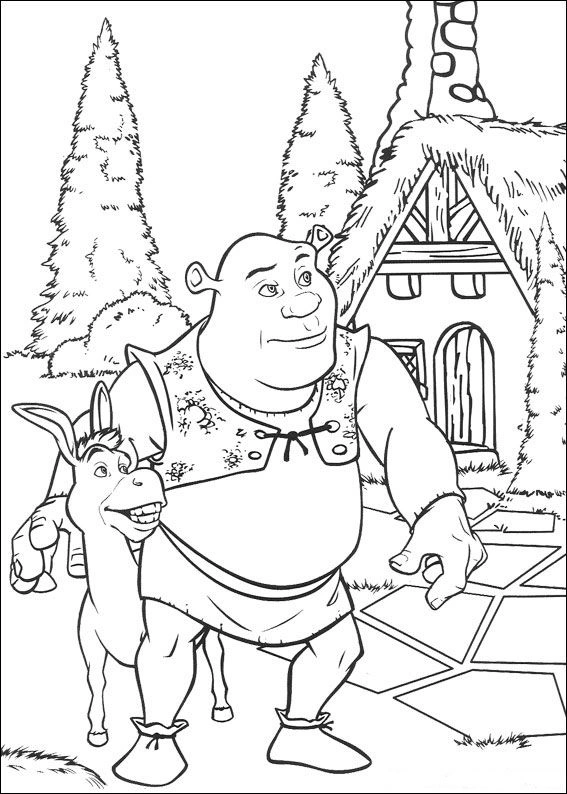 Coloring book donkey and Shrek at home